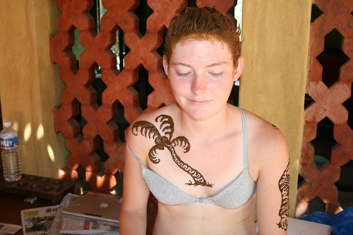 Blacki Palm Tree Tattoo On Right Collarbone